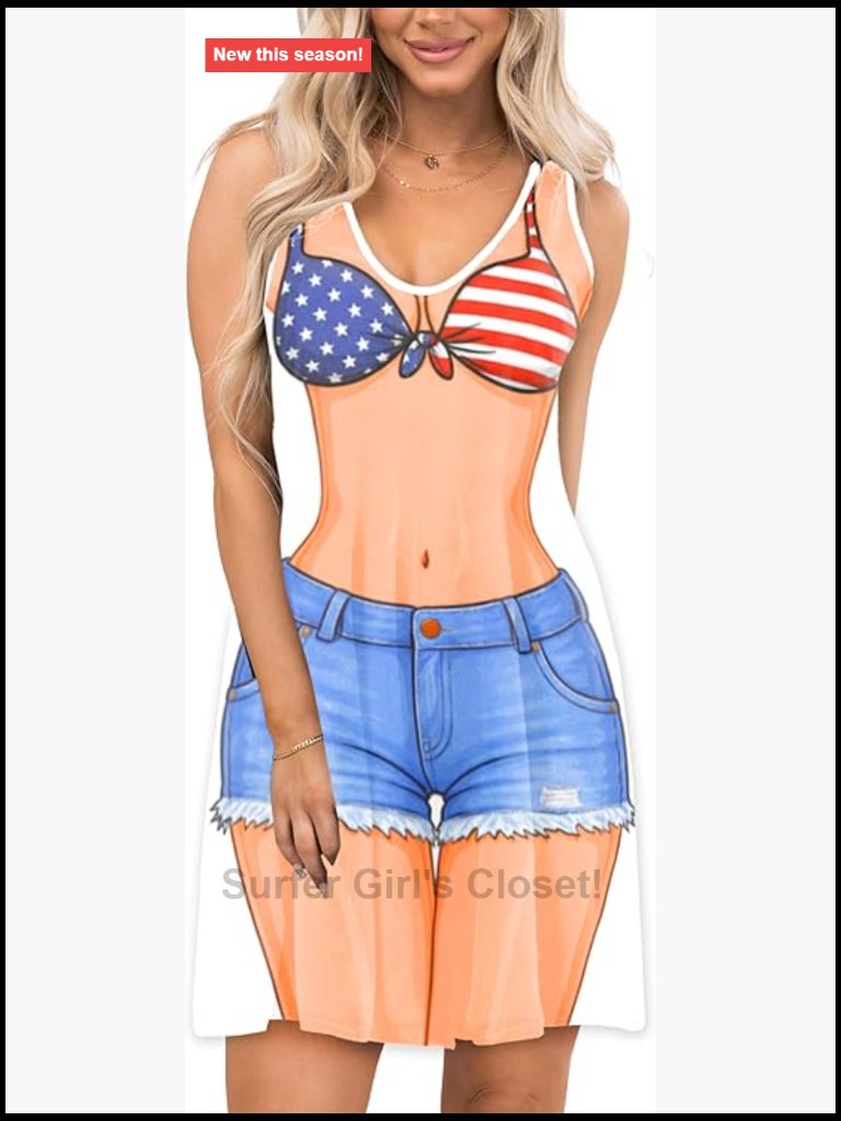 Sleeveless V-Neck Patriotic Print Cover Up Dress